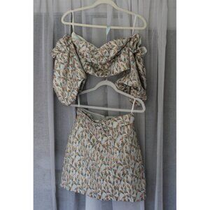 Song of Style Callie Ruffle Crop Top + Skirt Set Floral Size M